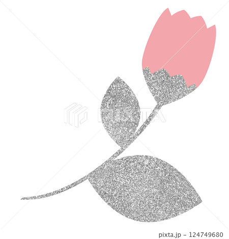 イラスト素材　桜の蕾　手描き　シルバー 124749680