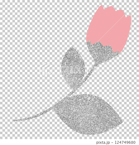 イラスト素材　桜の蕾　手描き　シルバー 124749680