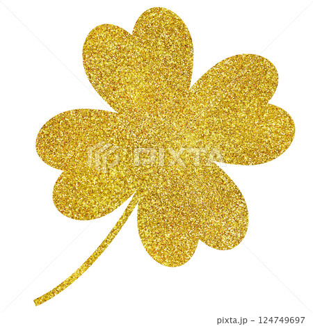 イラスト素材　四つ葉のクローバー　葉　ゴールド 124749697