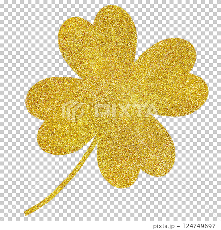 イラスト素材　四つ葉のクローバー　葉　ゴールド 124749697