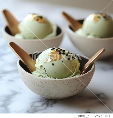 金箔と黒胡麻の奏でる、極上抹茶ジェラートの誘惑 124749701