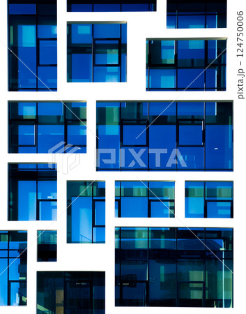 Modern Building Windows Pattern Symmetric Blue White 124750006