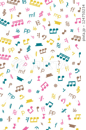 かわいい音楽記号のシームレス背景_カラフル_秋イメージ_縦 かわいい音楽記号のシームレス背景_カラフル_秋イメージ_縦 124750234