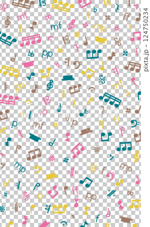 かわいい音楽記号のシームレス背景_カラフル_秋イメージ_縦 かわいい音楽記号のシームレス背景_カラフル_秋イメージ_縦 124750234