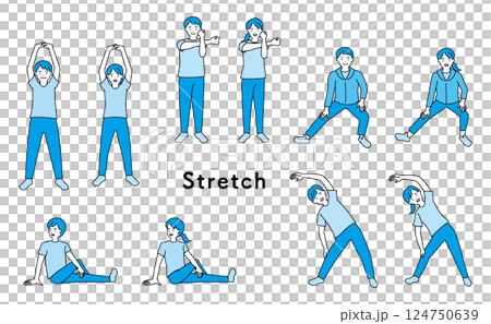 Set of people doing stretching Set of people doing stretching 124750639
