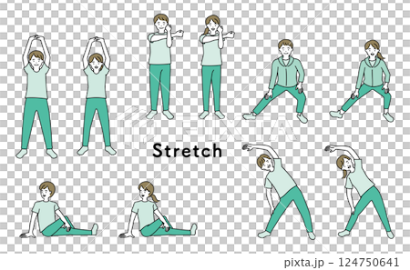 Set of people doing stretching Set of people doing stretching 124750641