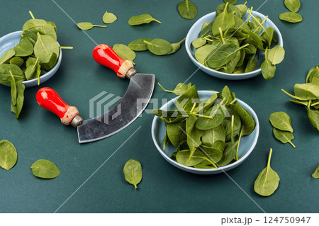Fresh baby spinach leaves. Fresh baby spinach leaves. 124750947