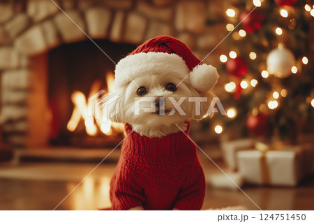ペットと年中行事 | クリスマス（マルチーズ） 124751450