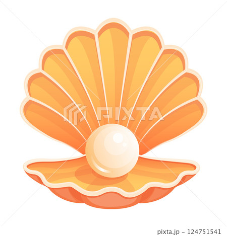 Orange Seashell with Shiny Pearl Inside Vector Illustration Image 124751541