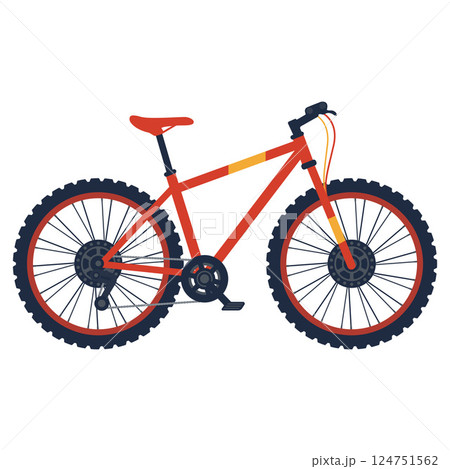 Red Mountain Bike with Thick Tires and Black Spokes Vector Illustration Image 124751562
