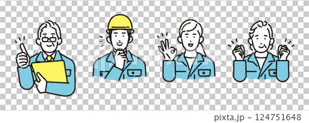 簡單插圖：穿著工作服的男女的變化，一組人 124751648