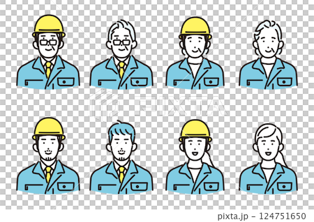 Simple illustrations: Variations of men and women in work clothes, set of people Simple illustrations: Variations of men and women in work clothes, set of people 124751650