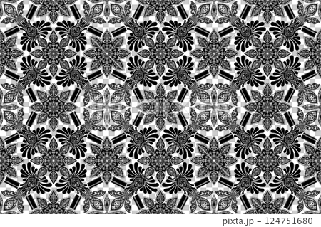 Floral pattern line drawing damask pattern 124751680