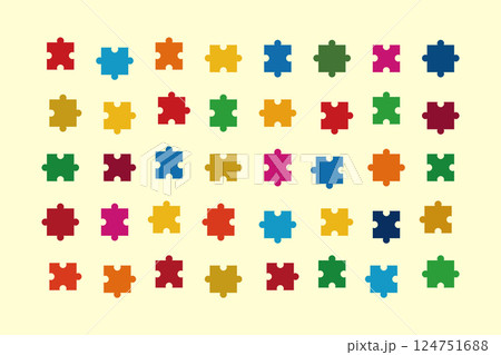 カラフルなジグソーパズルのピースが並んだベクターイラスト カラフルなジグソーパズルのピースが並んだベクターイラスト 124751688