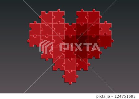 暗い気持ちに浸食されるハートのジグソーパズルのベクターイラスト 124751695