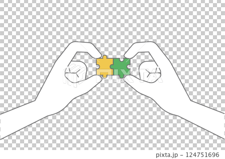 Vector illustration of two people working together to put together a jigsaw puzzle 124751696