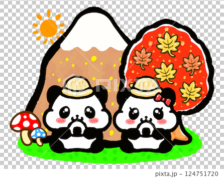 秋天裡一對熊貓夫婦爬山的塗鴉風格插圖 2 秋天裡一對熊貓夫婦爬山的塗鴉風格插圖 2 124751720