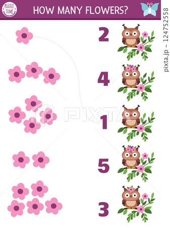 Match the numbers fairyland, nature forest game with owl sitting on twig with flowers. Woodland fairy activity for kid. Fairytale counting worksheet. Simple number matching math game with bird Match the numbers fairyland, nature forest game with owl sitting on twig with flowers. Woodland fairy activity for kid. Fairytale counting worksheet. Simple number matching math game with bird 124752558
