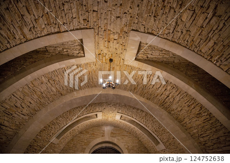 Wine cellar stone arch ceiling indoor. Wine cellar stone arch ceiling indoor. 124752638
