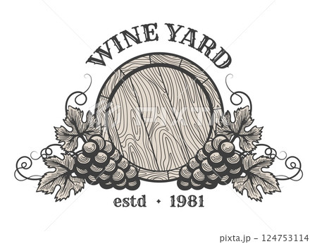 Wine yard engraving emblem 124753114