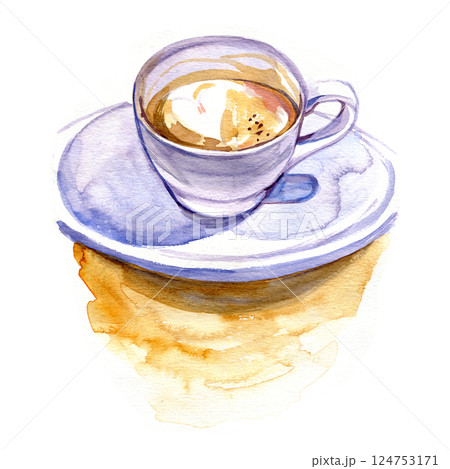 Coffee love Latte heart hand drawn sketch. Watercolor painting style illustration Coffee love Latte heart hand drawn sketch. Watercolor painting style illustration 124753171