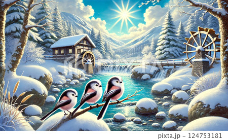 シマエナガと雪景色 124753181
