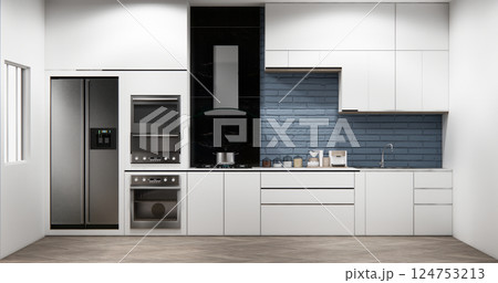 Gray Muji kitchen room modern style minimal interior.3D rendering 124753213