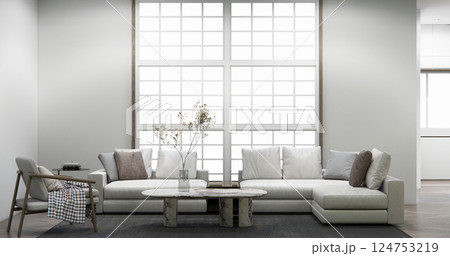 sofa armchair minimalist design muji style.3D rendering 124753219