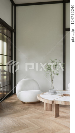 Japan Room Design Japanese style. 3D rendering 124753246