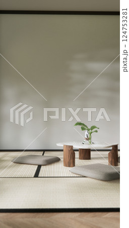 Japan Room Design Japanese style. 3D rendering Japan Room Design Japanese style. 3D rendering 124753281