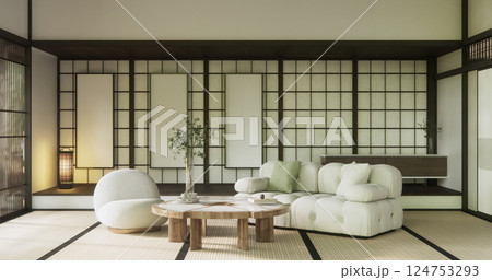 sofa armchair minimalist design muji style.3D rendering sofa armchair minimalist design muji style.3D rendering 124753293