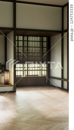 Concept Empty room and wood panels wall background 3D illustration rendering 124753339