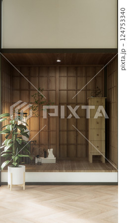 Concept Empty room and wood panels wall background 3D illustration rendering Concept Empty room and wood panels wall background 3D illustration rendering 124753340