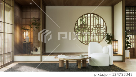 Japan Room Design Japanese style. 3D rendering 124753345