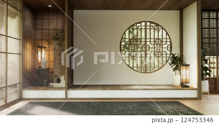 Concept Empty room and wood panels wall background 3D illustration rendering 124753346
