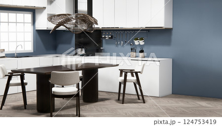 Gray Muji kitchen room modern style minimal interior.3D rendering 124753419