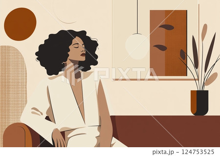 Minimalist Abstract Woman Portrait in Soft Warm Tones 124753525
