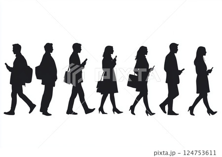 Silhouettes of Business People Walking in the City 124753611