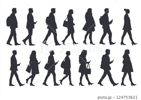 Silhouettes of Business People Walking in the City 124753621