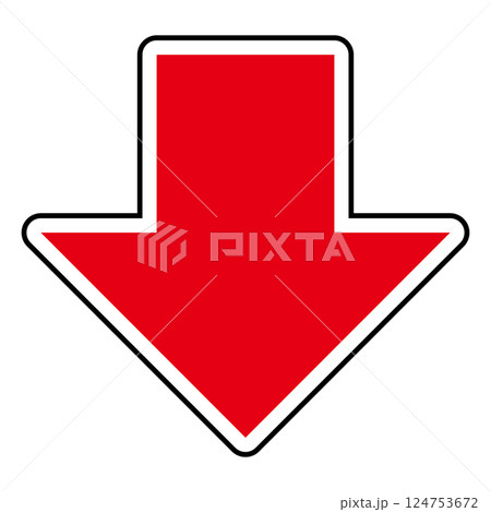 シンプルな下向きの赤い矢印 シンプルな下向きの赤い矢印 124753672