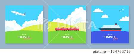 飛行機と電車と船のイラストセット_1 124753715