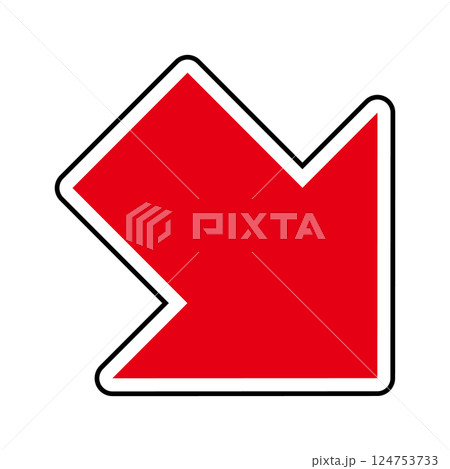 シンプルな右下向きの赤い矢印 シンプルな右下向きの赤い矢印 124753733
