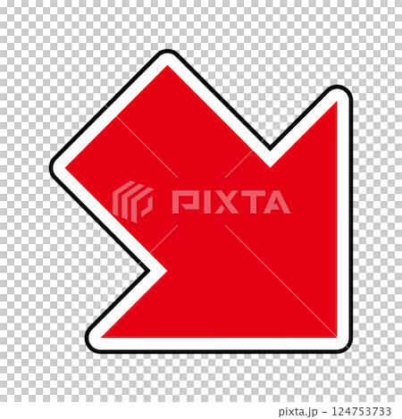 シンプルな右下向きの赤い矢印 シンプルな右下向きの赤い矢印 124753733