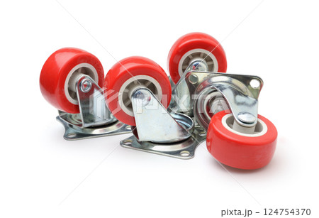 Furniture casters isolated on white. 124754370