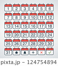 Flat Style Calendar Icons Representing Dates and Symbols for Planning 124754894