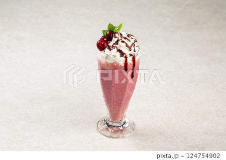 Glass of sweet fresh cherry milkshake 124754902