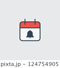 Calendar Icon with Reminder Bell and Minimalistic Design Style 124754905