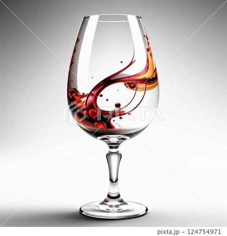 Glass goblet on a white background.A glass with a drink splashing inside. 124754971