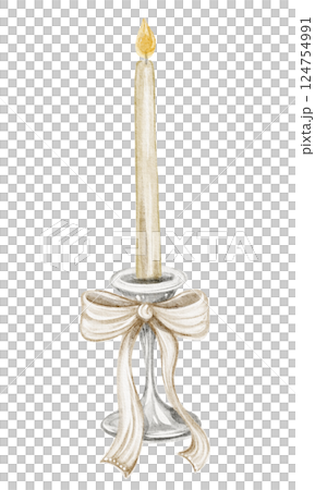 Watercolor illustration of a glowing candle in an antique candlestick. Vintage artwork for invitations, greeting cards, book covers, and packaging. Mystical, gothic design nostalgia, and romance. Watercolor illustration of a glowing candle in an antique candlestick. Vintage artwork for invitations, greeting cards, book covers, and packaging. Mystical, gothic design nostalgia, and romance. 124754991