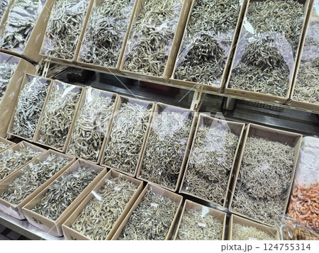 Korean seafood food ingredient. Dried anchovies. 124755314